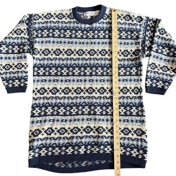 Lands End Vintage Women’s Small 100% Cotton Blue Fair Isle Sweater - Picture 4 of 9